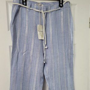 Tommy Bahama linen blend crop pants blue‎ with metallic striping NWT